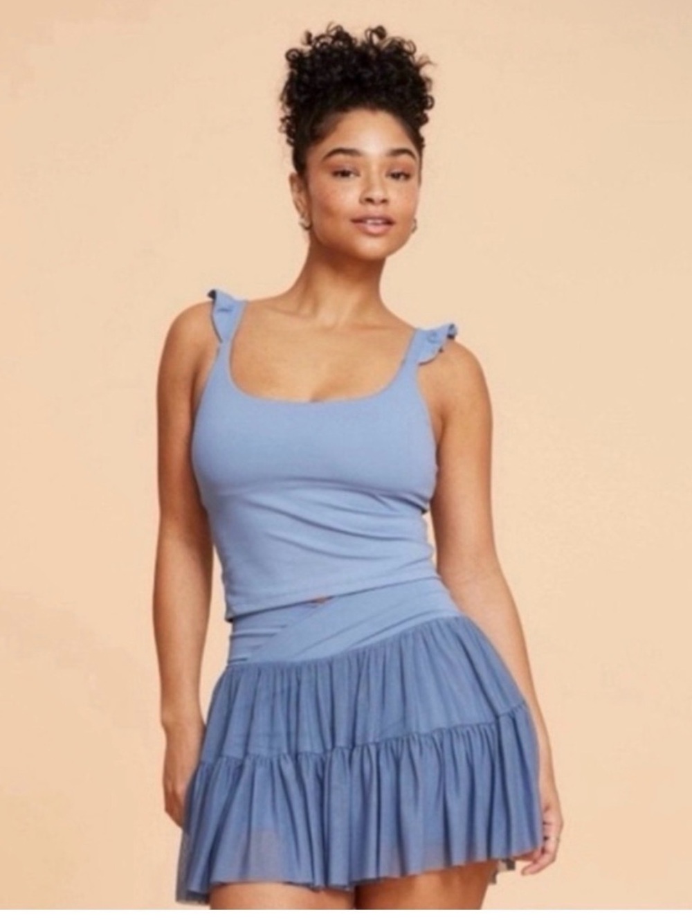 Blogilates Blue Ruffle Top